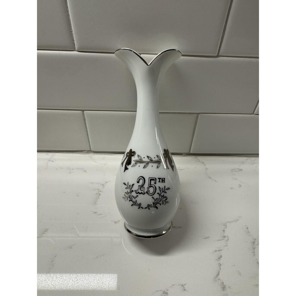 Vintage Lefton 25th Happy Wedding Anniversary‎ Porcelain Vase